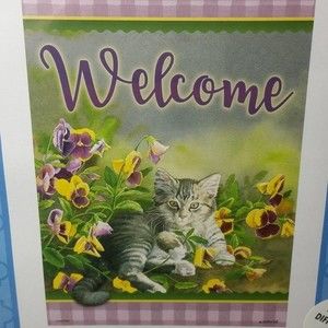Outdoor Garden Flag Double Sided Welcome Cat